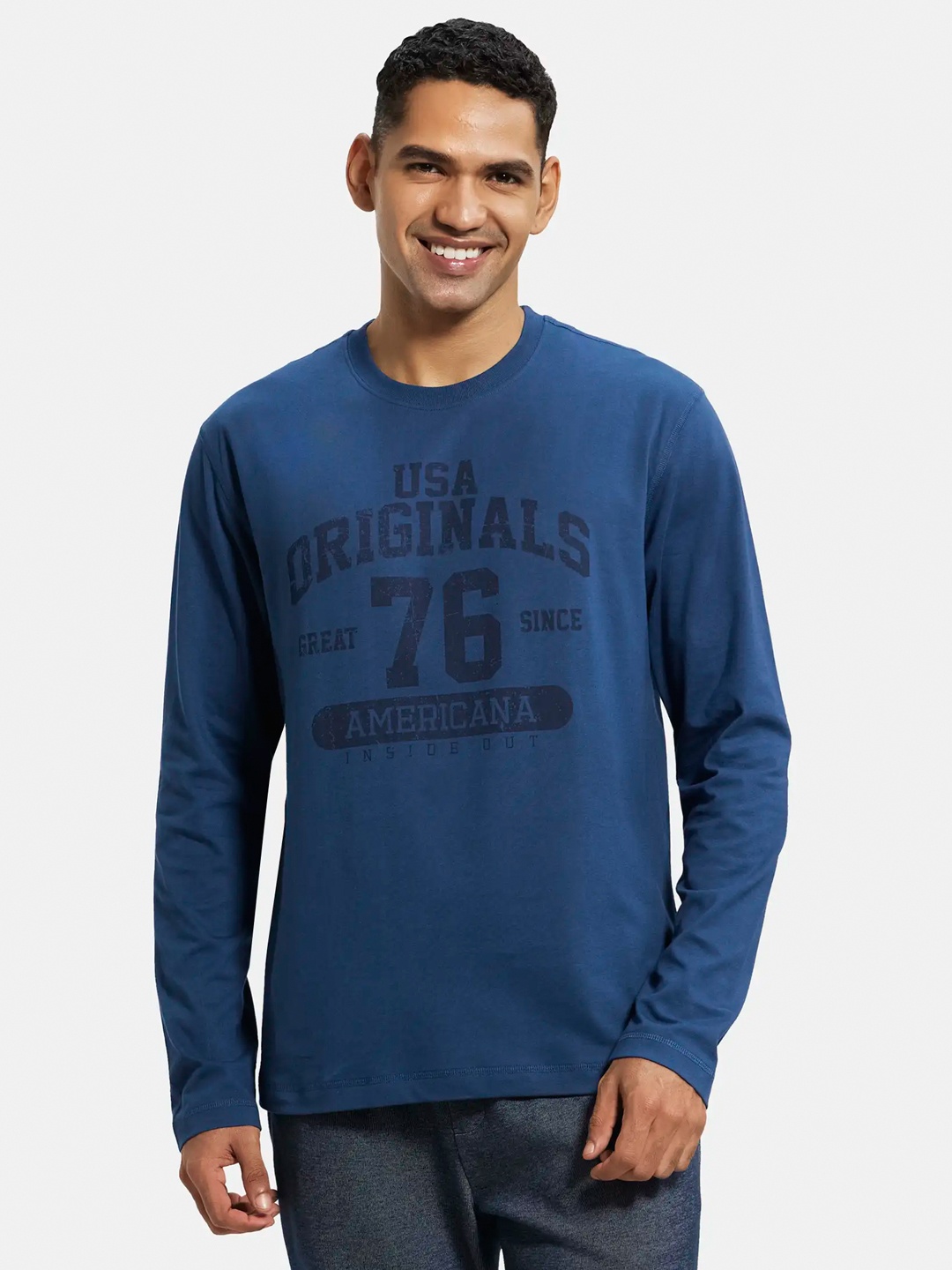 

Jockey Men Typography Printed Cotton T-shirt, Blue