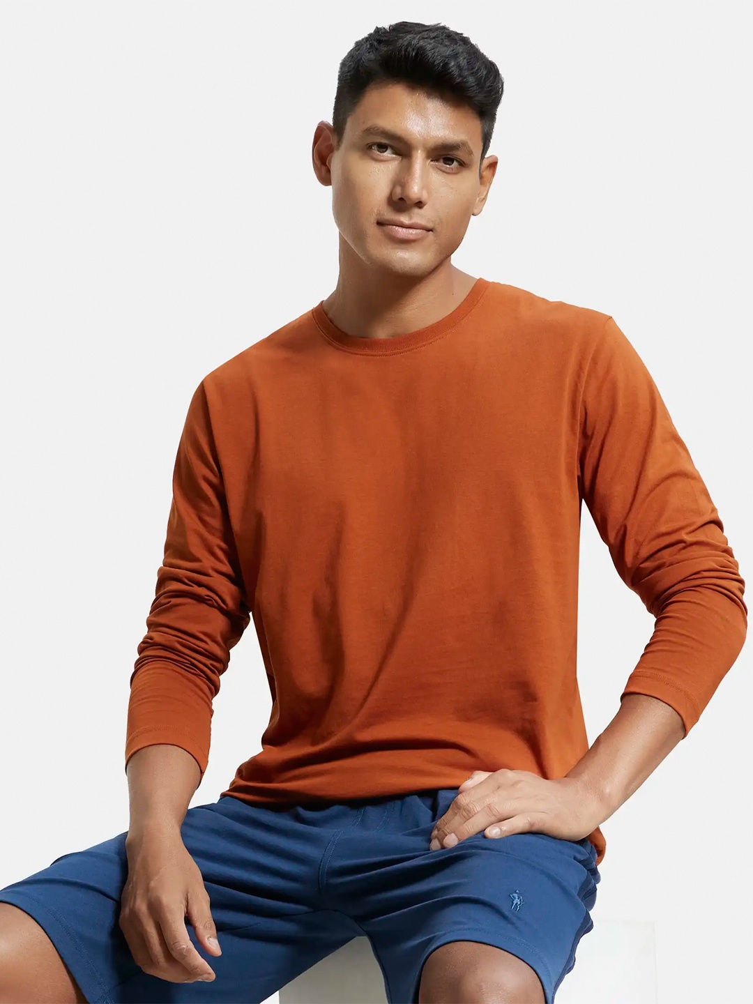 

Jockey Super Combed Cotton Rich Solid Round Neck Full Sleeve T-shirt-AM95, Rust