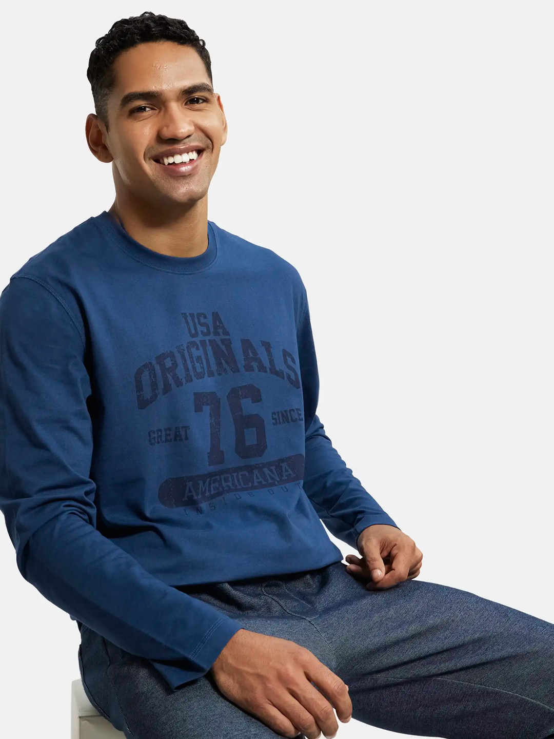 

Jockey Men Typography Printed Cotton T-shirt, Blue