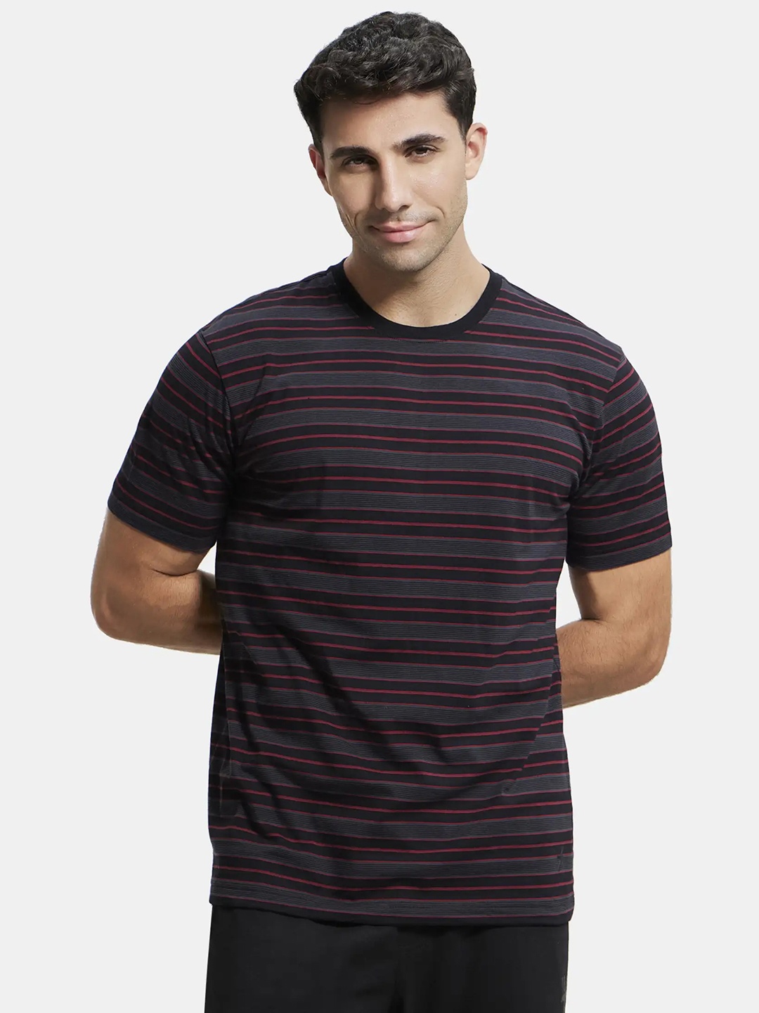 

Jockey Super Combed Cotton Rich Striped Round Neck Half Sleeve Tshirt-2715, Black