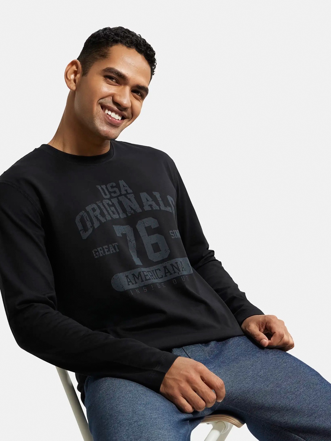 

Jockey Men Typography Printed Cotton T-shirt, Black