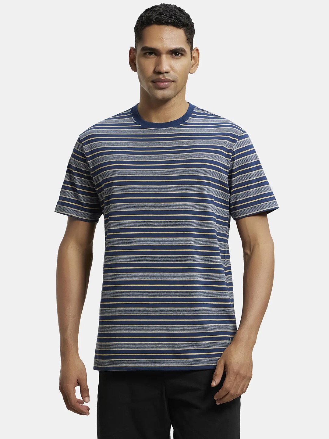 

Jockey Super Combed Cotton Rich Striped Round Neck Half Sleeve T-shirt-2715, Blue