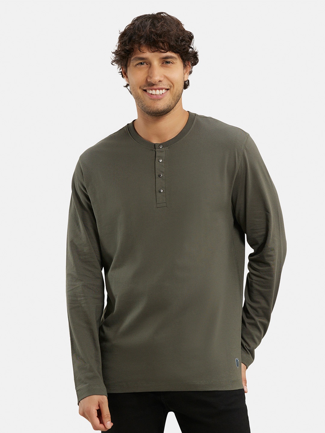

Jockey Super Combed Cotton Rich Solid Full Sleeve Henley T-shirt-US87, Olive