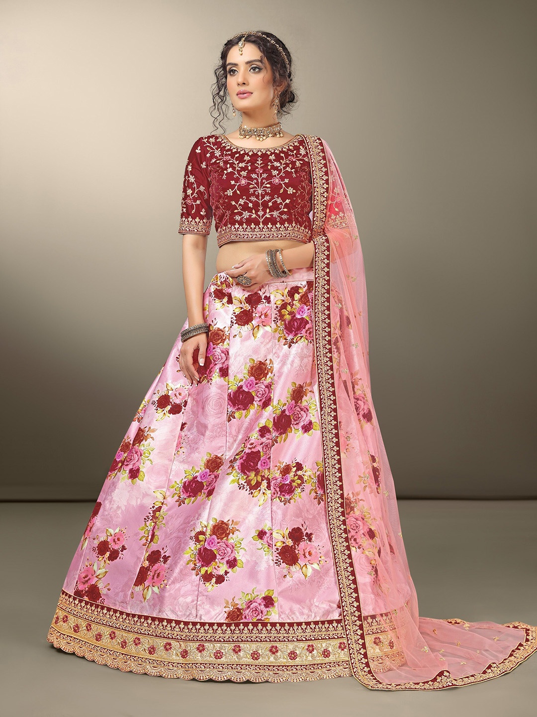 

Sarvayog Fashion Embroidered Semi-Stitched Lehenga & Unstitched Blouse With Dupatta, Pink