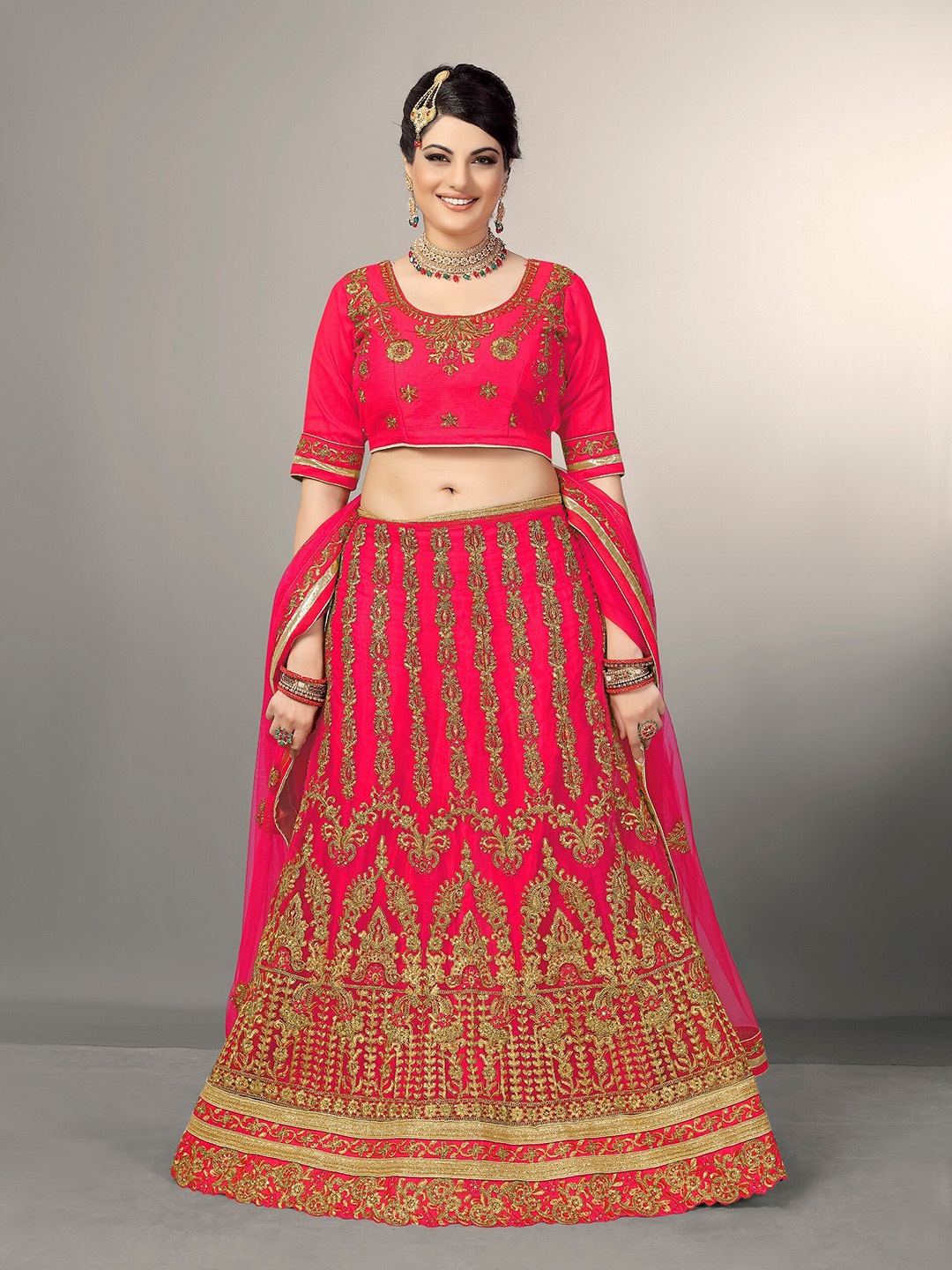

Sarvayog Fashion Embroidered Semi-Stitched Lehenga & Unstitched Blouse With Dupatta, Pink