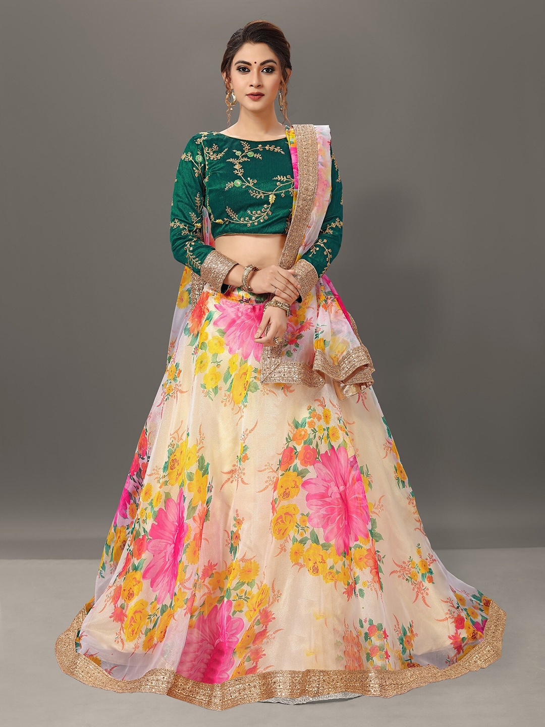 

Sarvayog Fashion Embroidered Semi-Stitched Lehenga & Unstitched Blouse With Dupatta, Peach