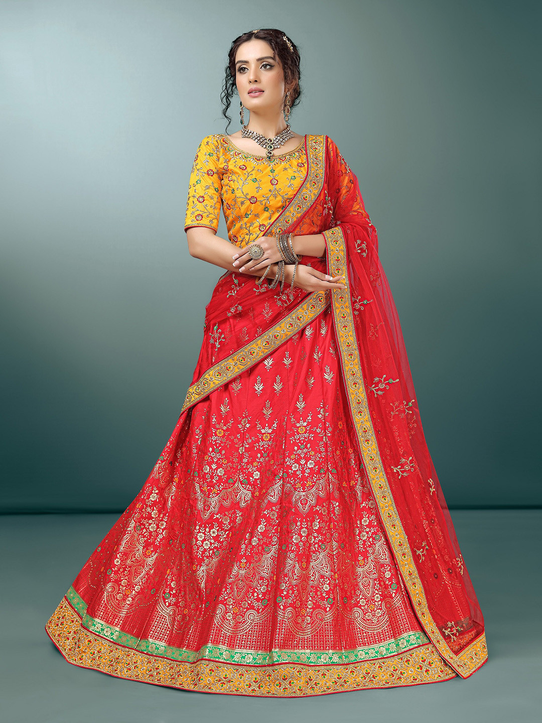 

Sarvayog Fashion Embroidered Semi-Stitched Lehenga & Unstitched Blouse With Dupatta, Red
