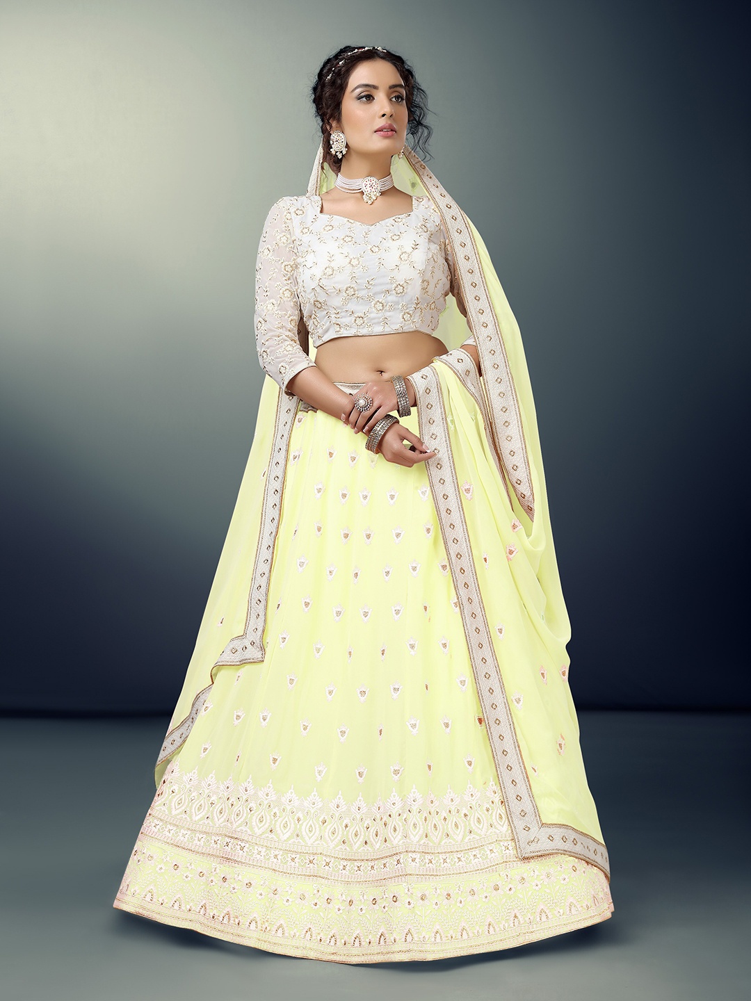 

Sarvayog Fashion Embroidered Semi-Stitched Lehenga & Unstitched Blouse With Dupatta, Yellow