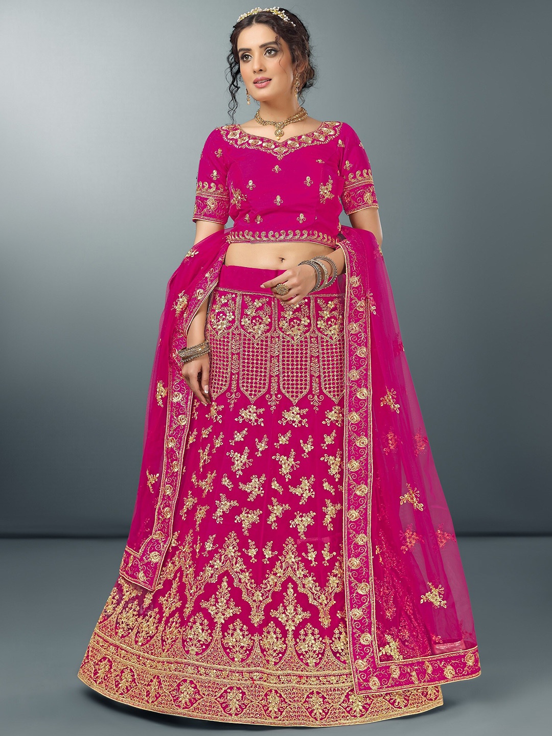 

Sarvayog Fashion Embroidered Semi-Stitched Lehenga & Unstitched Blouse With Dupatta, Pink