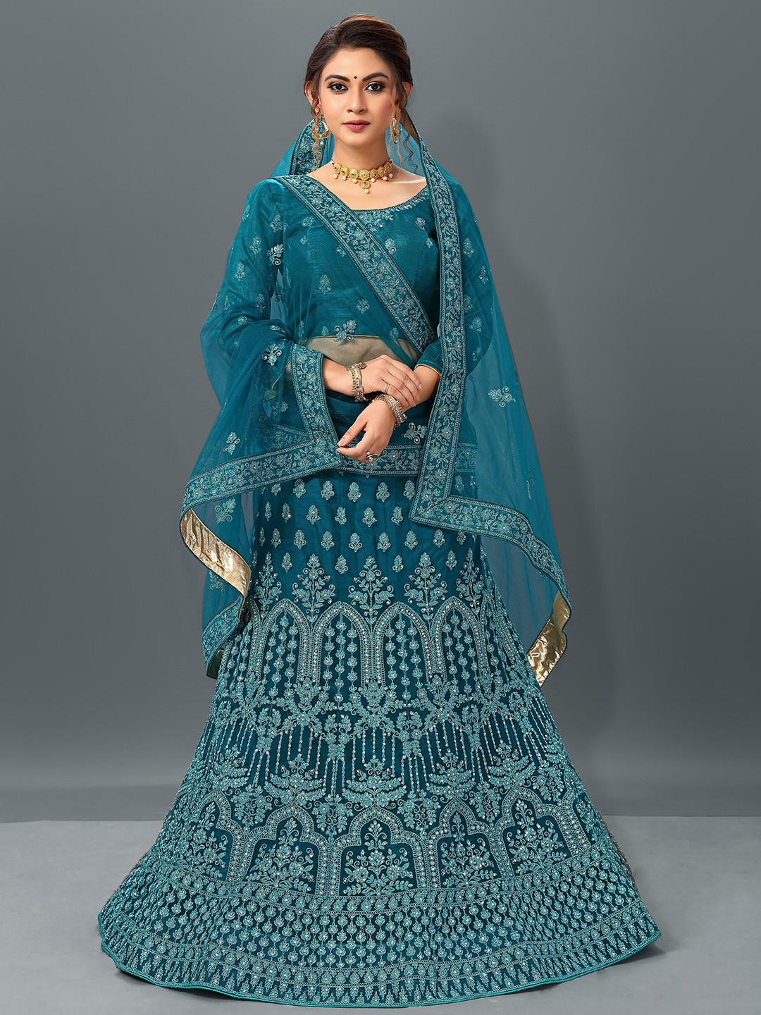 

Sarvayog Fashion Embroidered Semi-Stitched Lehenga & Unstitched Blouse With Dupatta, Green