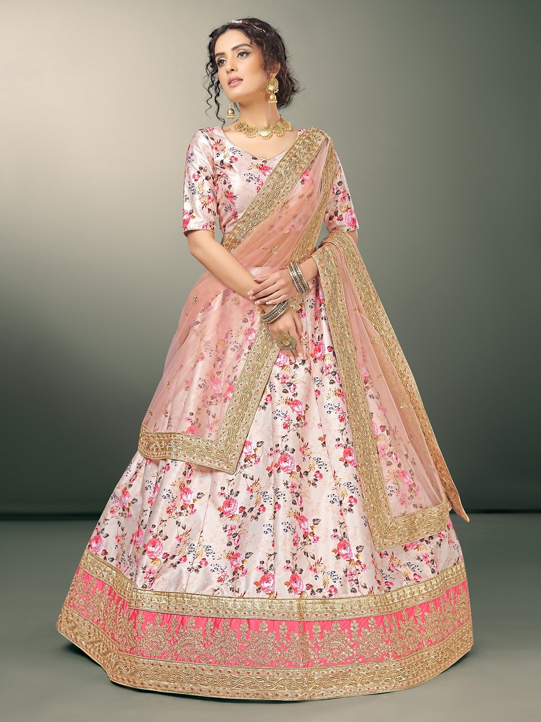 

Sarvayog Fashion Embroidered Semi-Stitched Lehenga & Unstitched Blouse With Dupatta, Peach