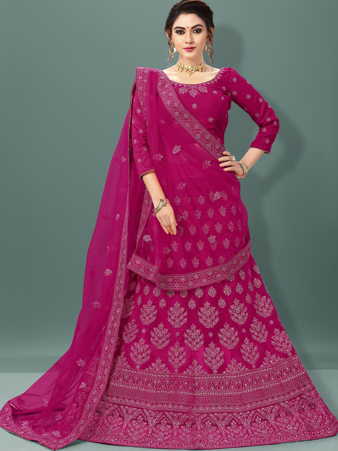 

Sarvayog Fashion Embroidered Semi-Stitched Lehenga & Unstitched Blouse With Dupatta, Pink