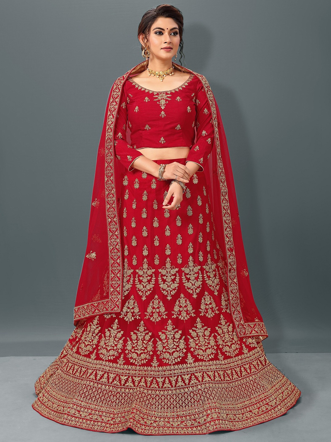 

Sarvayog Fashion Embroidered Semi-Stitched Lehenga & Unstitched Blouse With Dupatta, Na