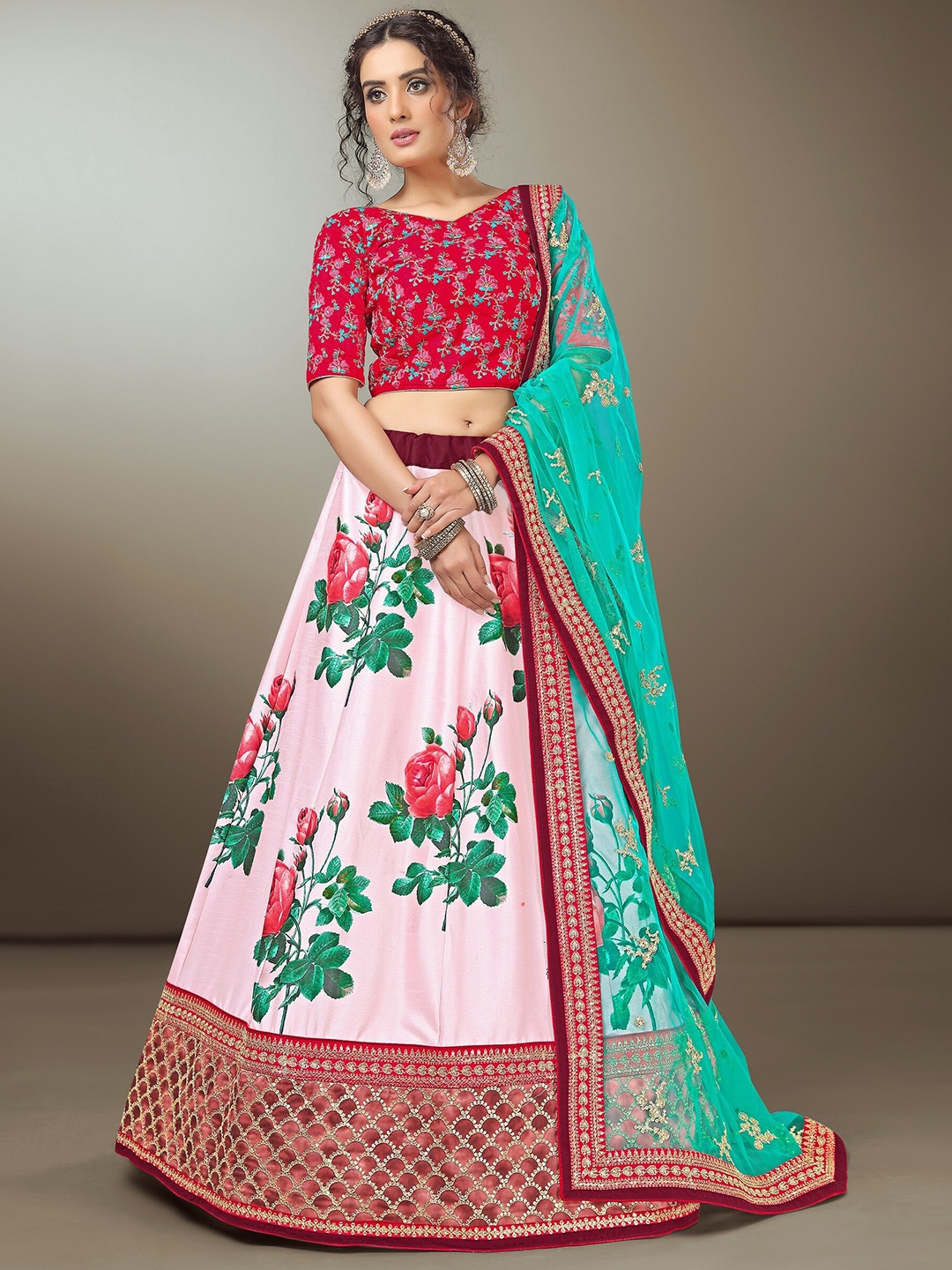 

Sarvayog Fashion Embroidered Semi-Stitched Lehenga & Unstitched Blouse With Dupatta, Na