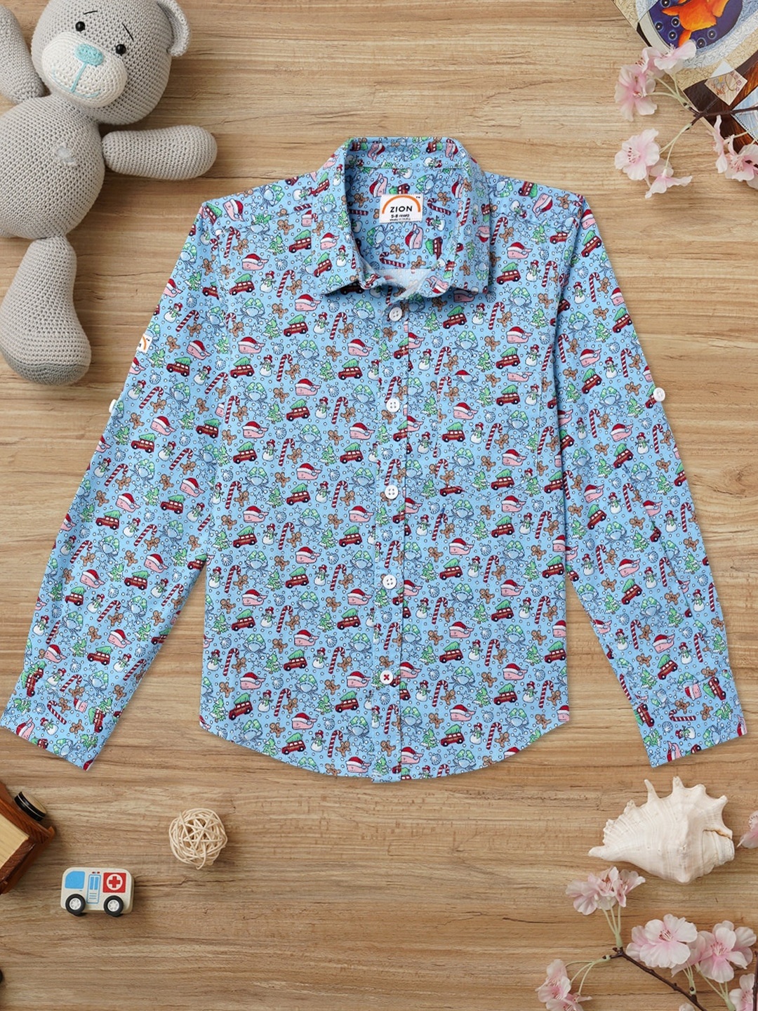 

ZION Boys Cotton Comfort Floral Printed Casual Shirt, Blue