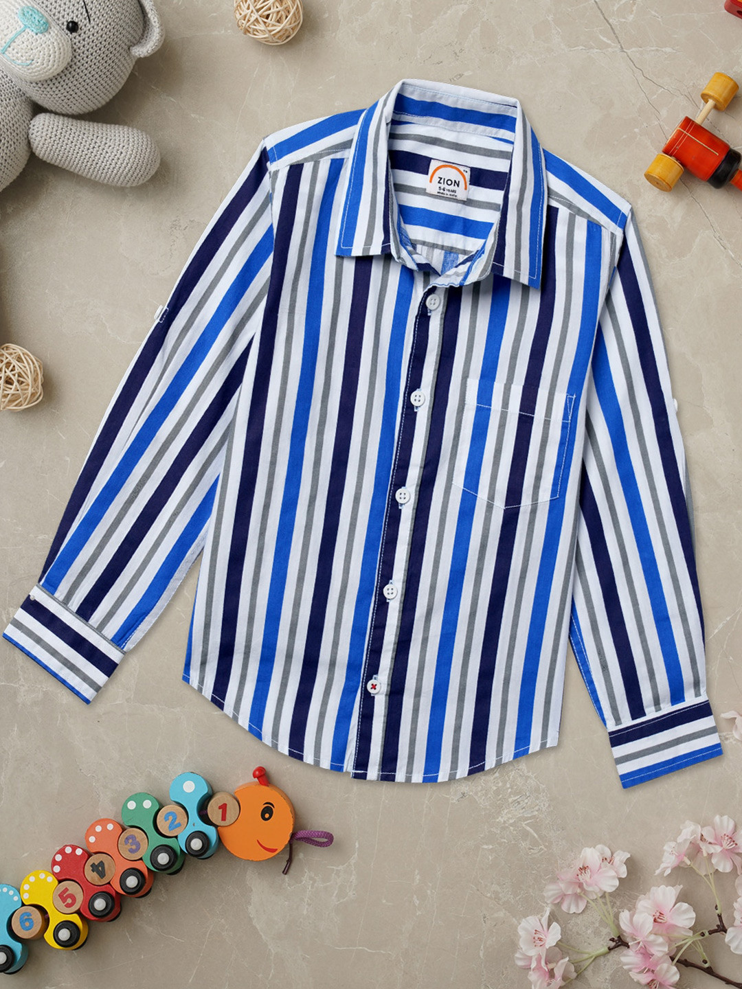 

ZION Boys Comfort Striped Cotton Casual Shirt, Blue