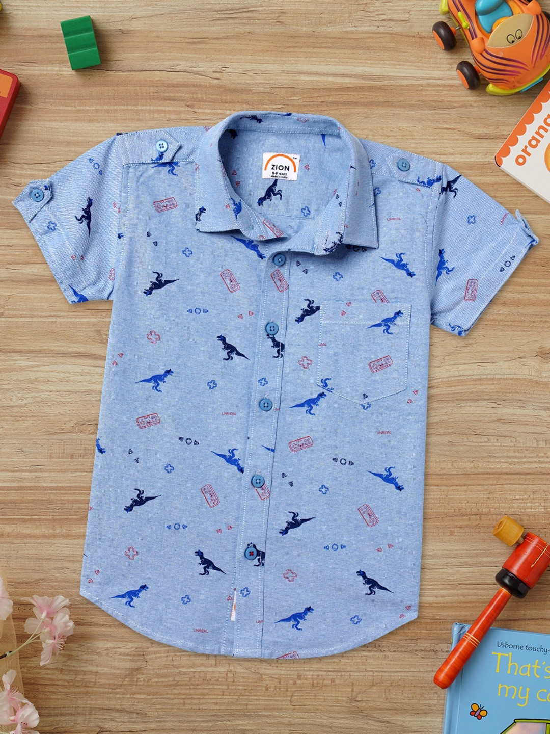 

ZION Boys Comfort Printed Cotton Casual Shirt, Blue
