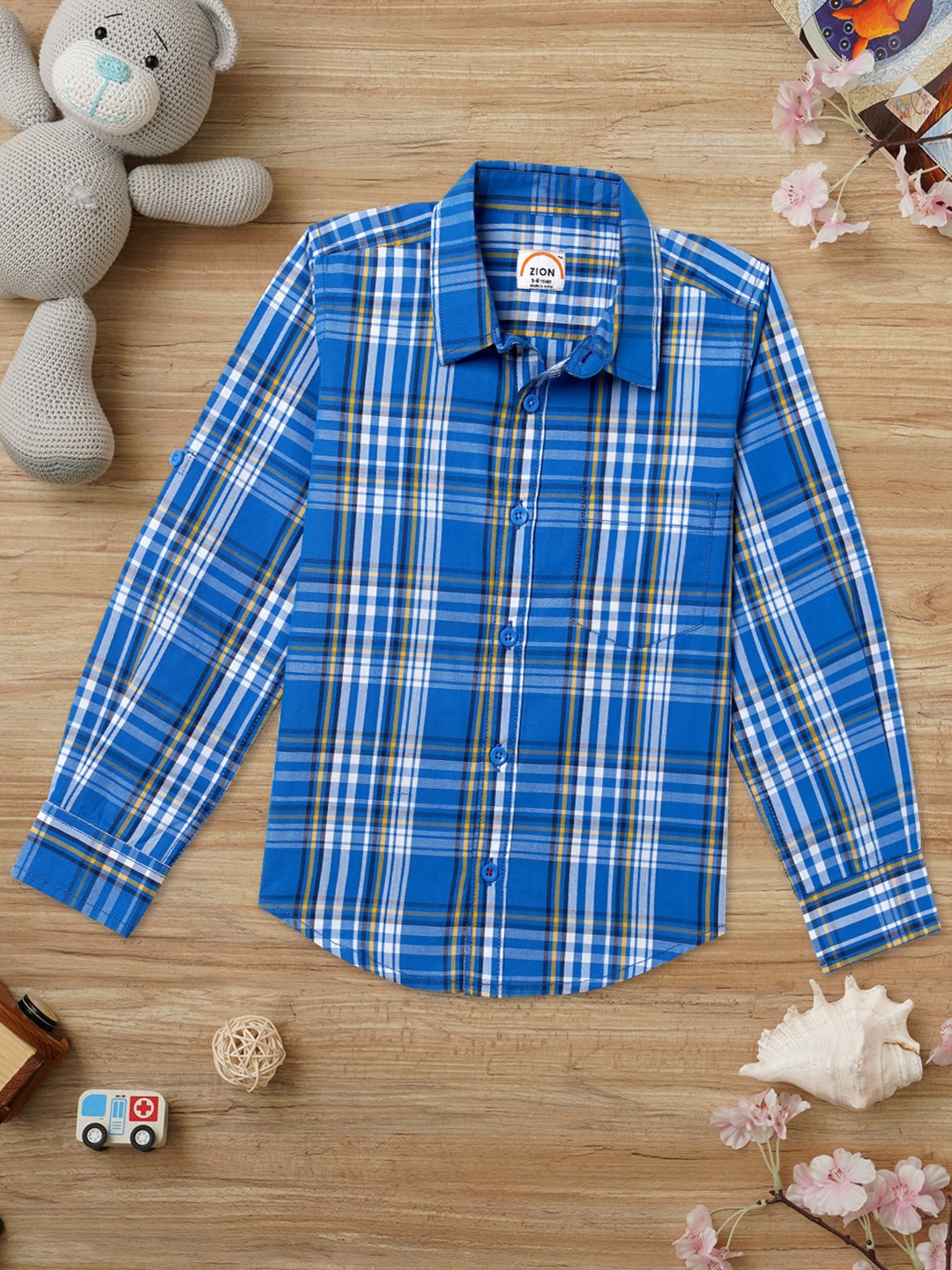 

ZION Boys Comfort Tartan Checked Cotton Casual Shirt, Blue