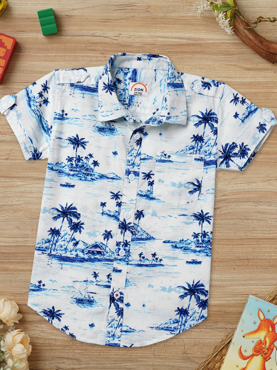 

ZION Boys Cotton Comfort Conversational Printed Casual Shirt, White