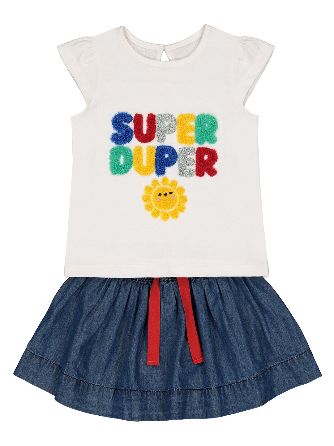 

mothercare Girls Printed Pure Cotton Top with Skirt, White
