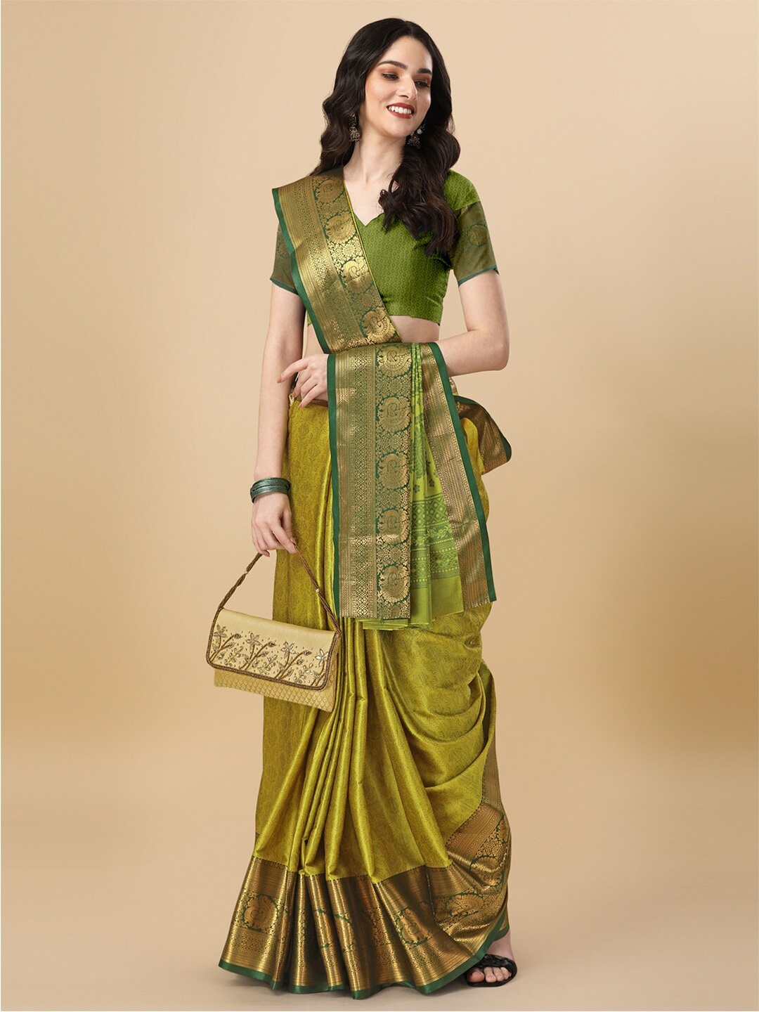 

KALINI Woven Design Zari Pure Cotton Mysore Silk Saree, Yellow