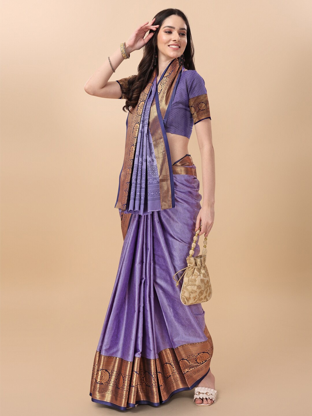 

KALINI Woven Design Zari Pure Cotton Mysore Silk Saree, Purple