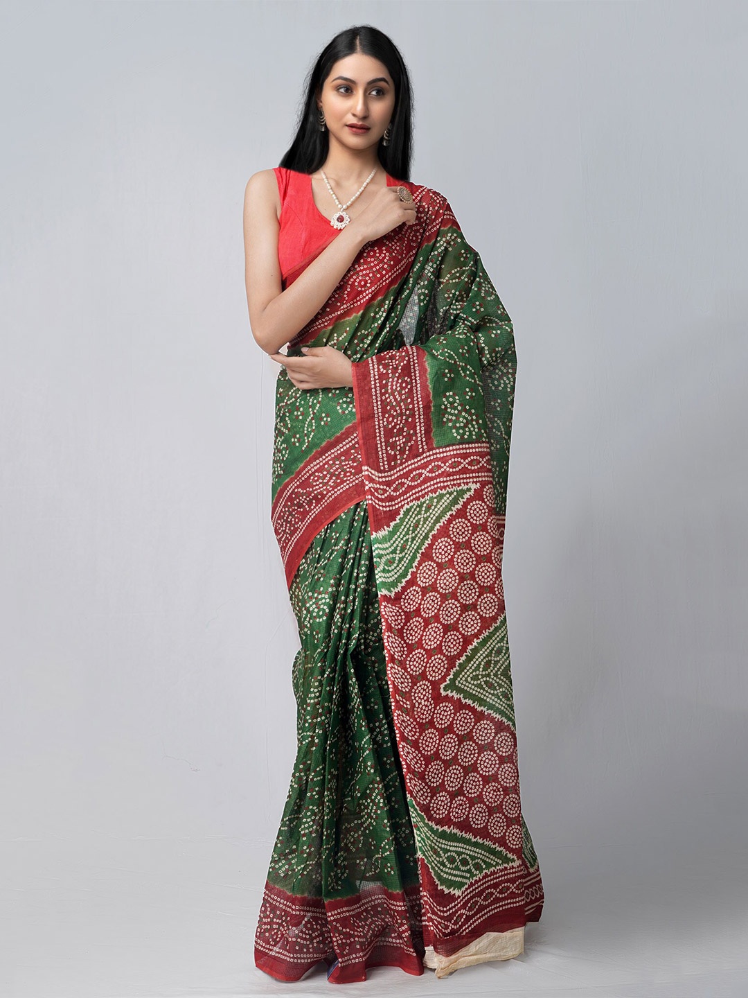 

Unnati Silks Bandhani Pure Cotton Kota Saree, Green