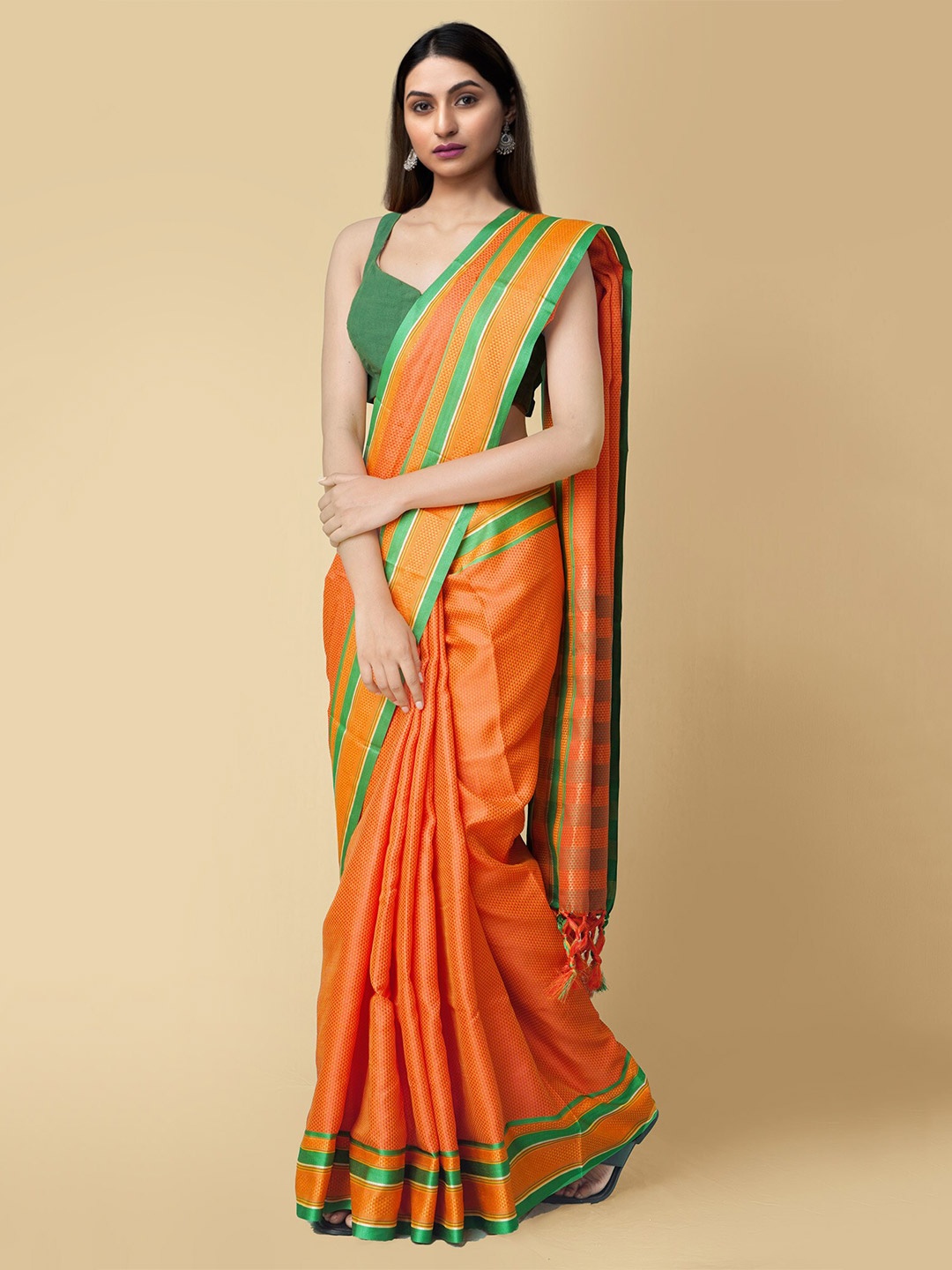 

Unnati Silks Red & Green Woven Design Zari Art Silk Patola Saree