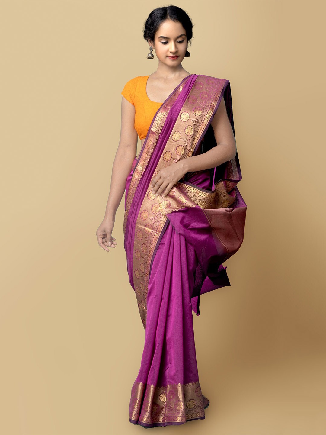

Unnati Silks Zari Silk Cotton Baluchari Saree, Purple