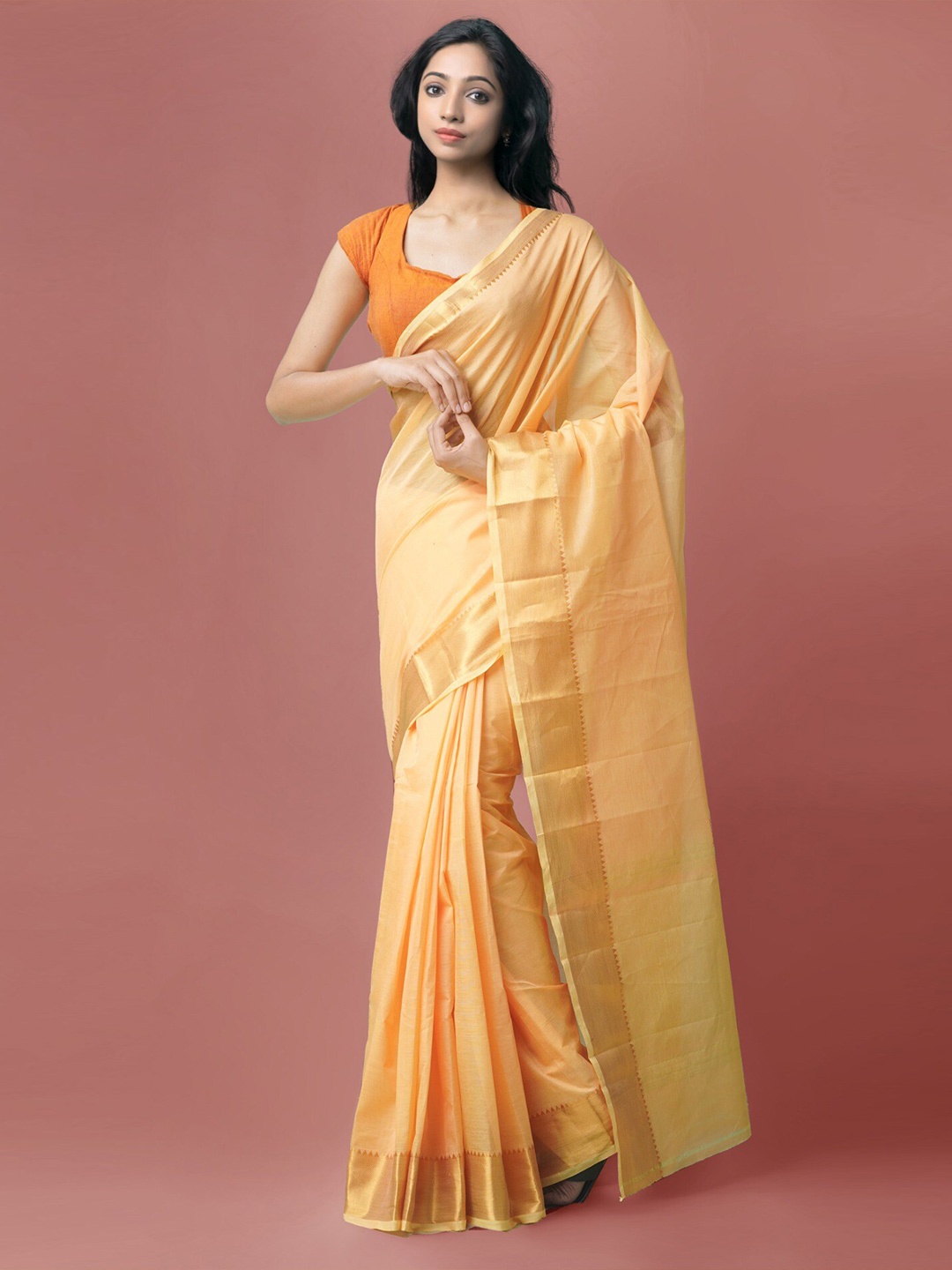 

Unnati Silks Zari Bordered Mangalagiri Saree, Orange