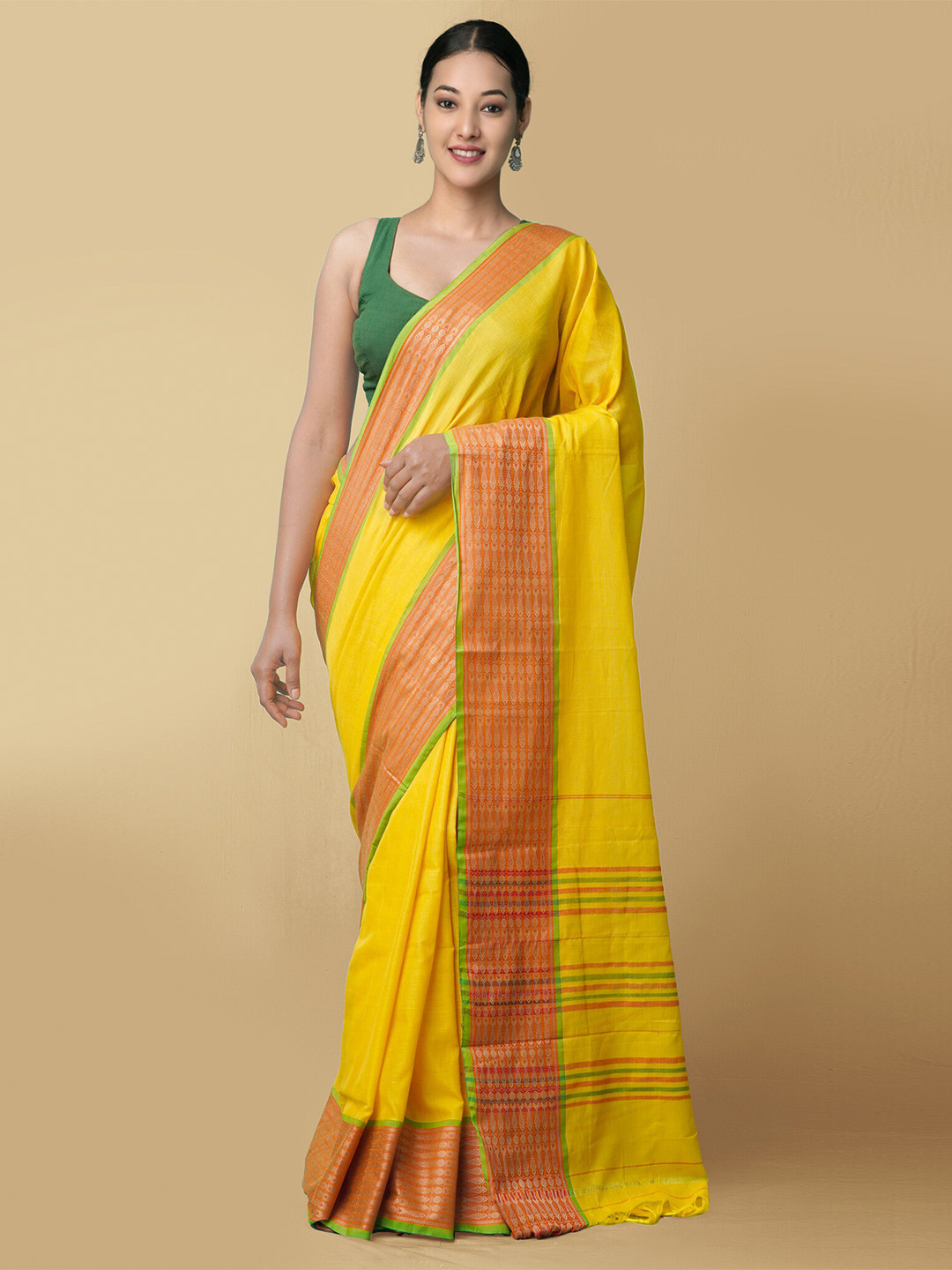 

Unnati Silks Zari Pure Cotton Narayan Peth Saree, Yellow