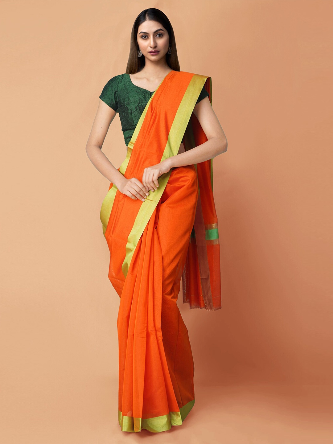 

Unnati Silks Zari Bordered Chettinad Saree, Orange