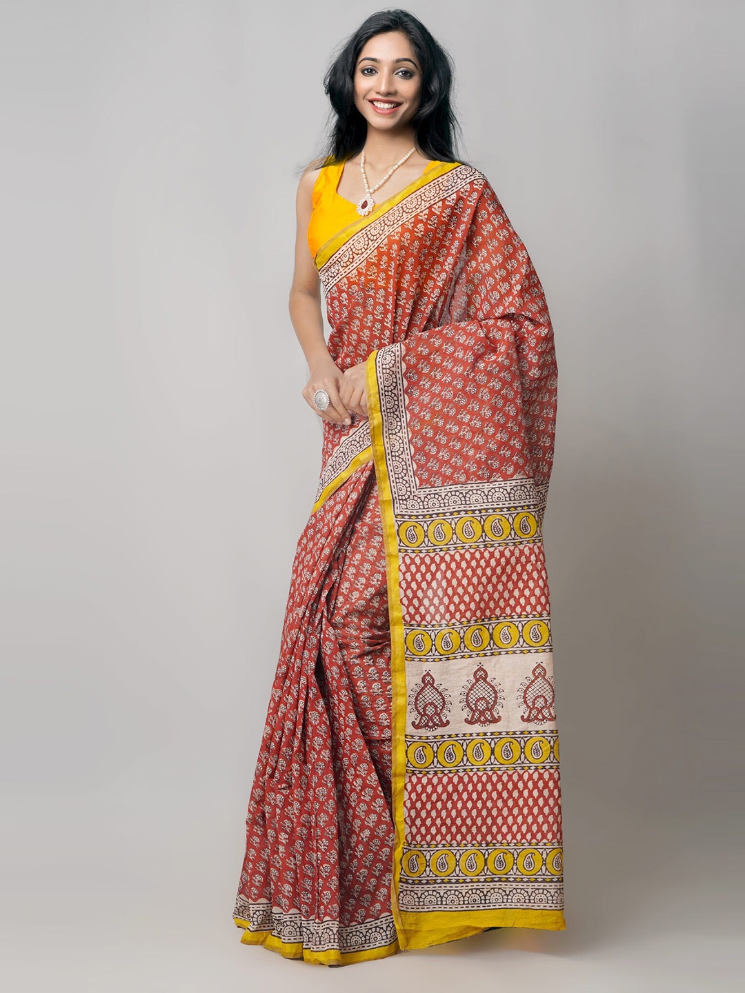 

Unnati Silks Floral Pure Cotton Venkatgiri Saree, Red