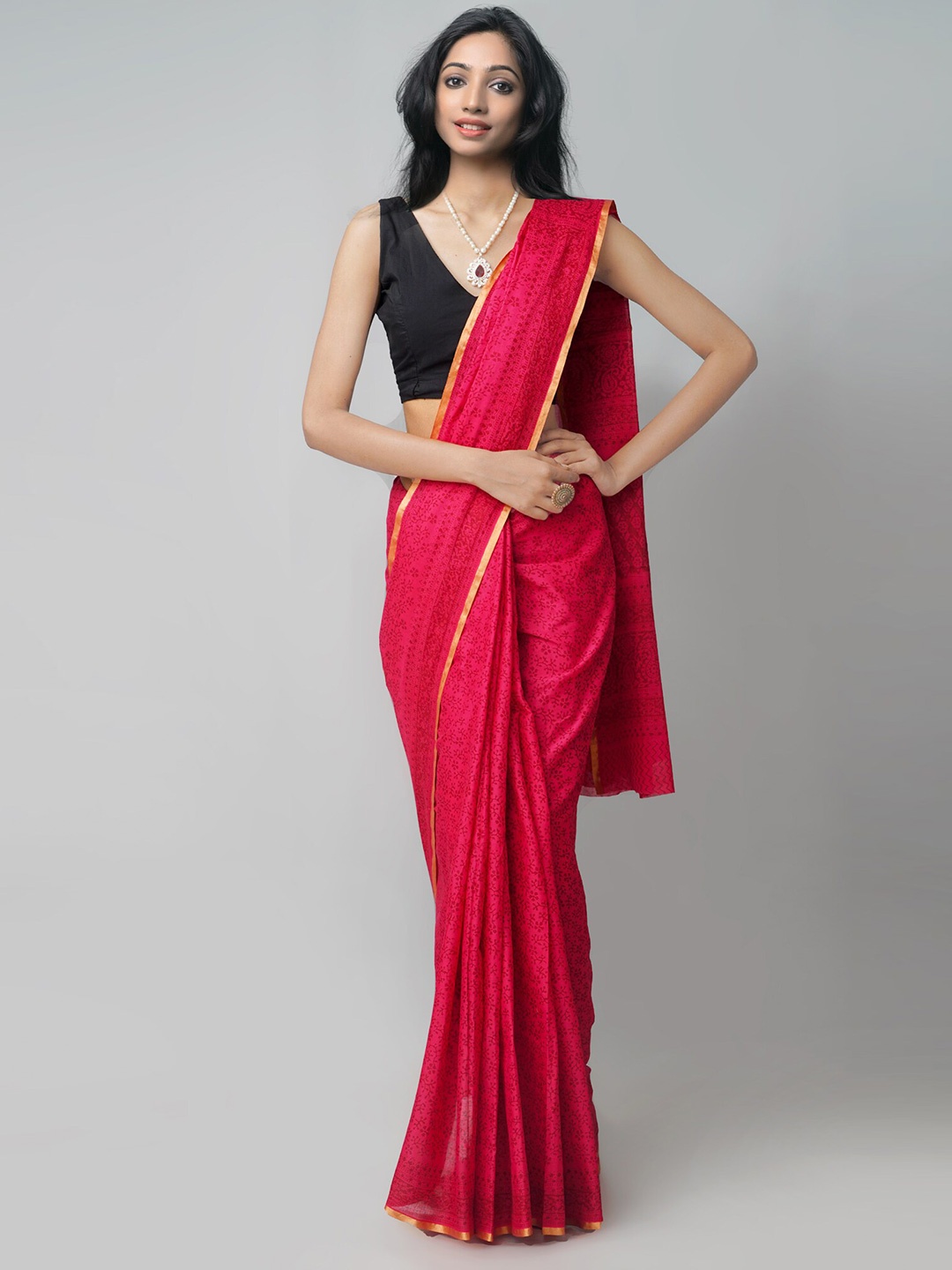 

Unnati Silks Bagh Zari Pure Cotton Venkatgiri Saree, Pink