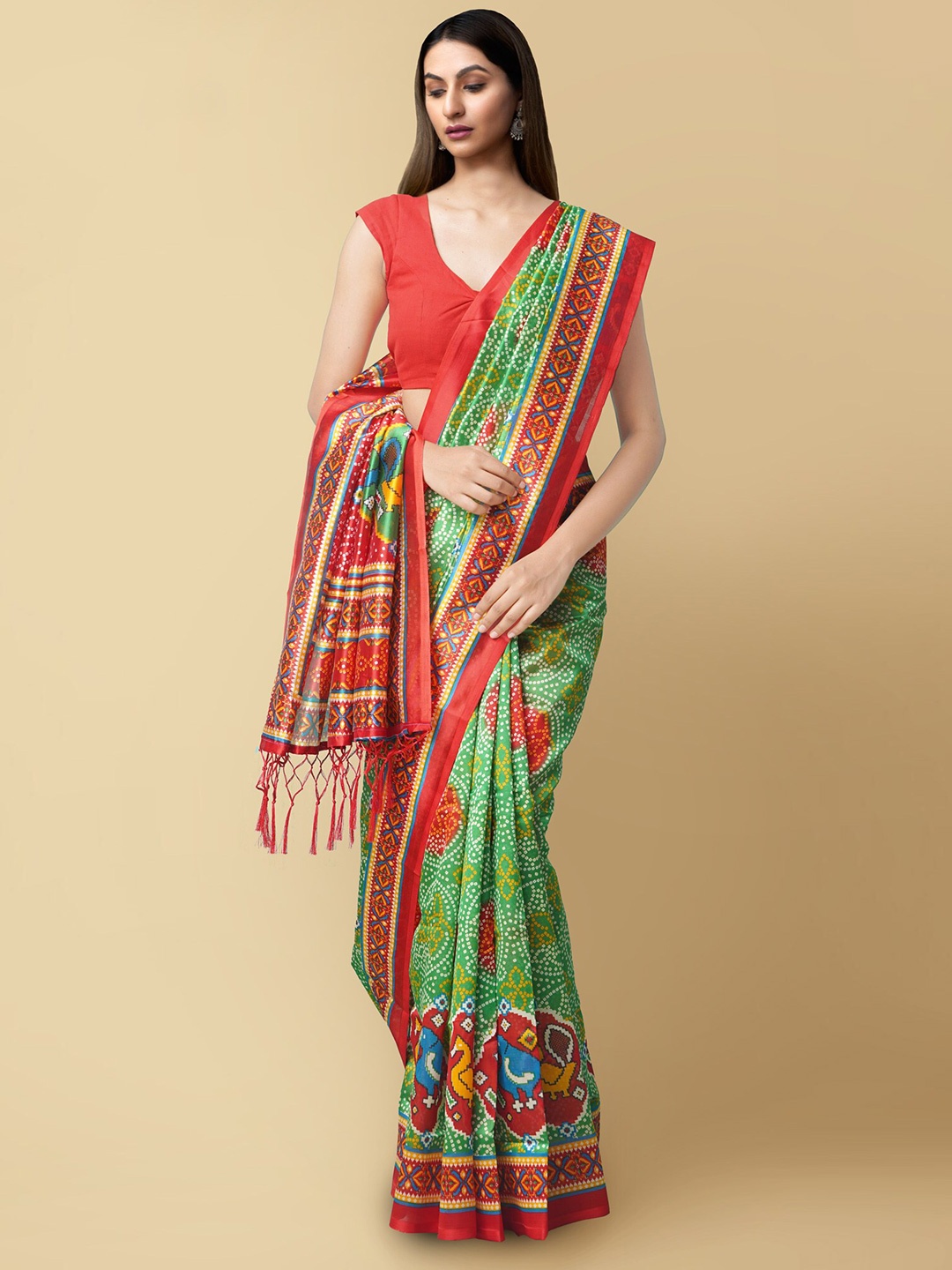 

Unnati Silks Bandhani Patola Saree, Green
