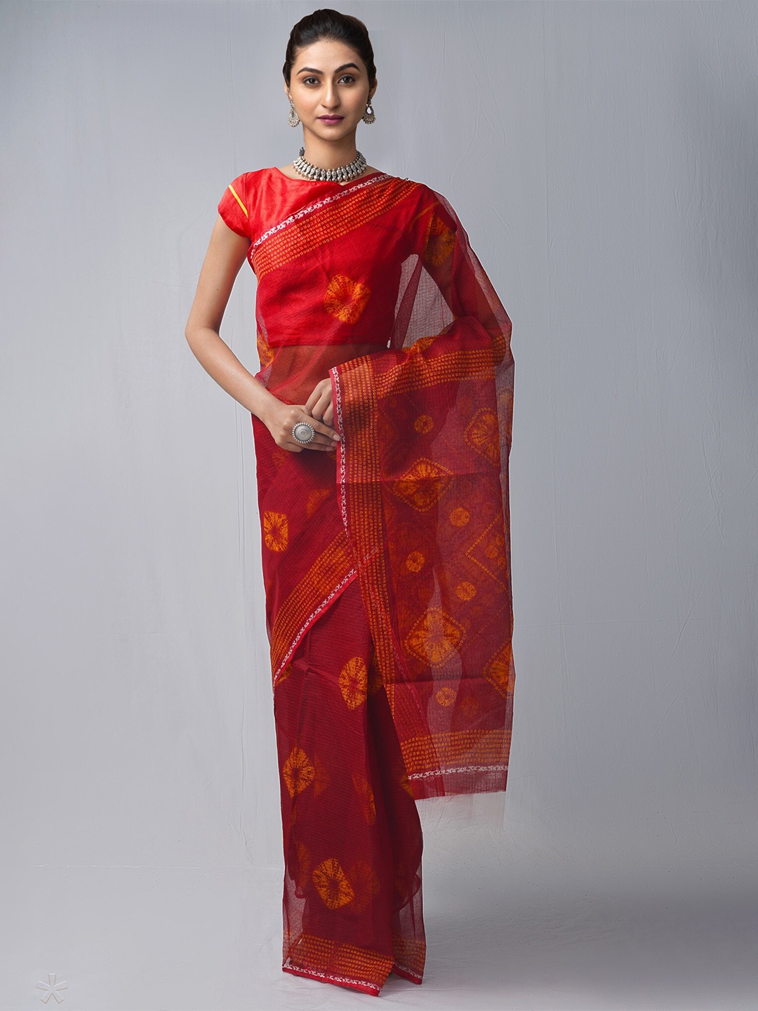 

Unnati Silks Geometric Printed Patola Saree, Red