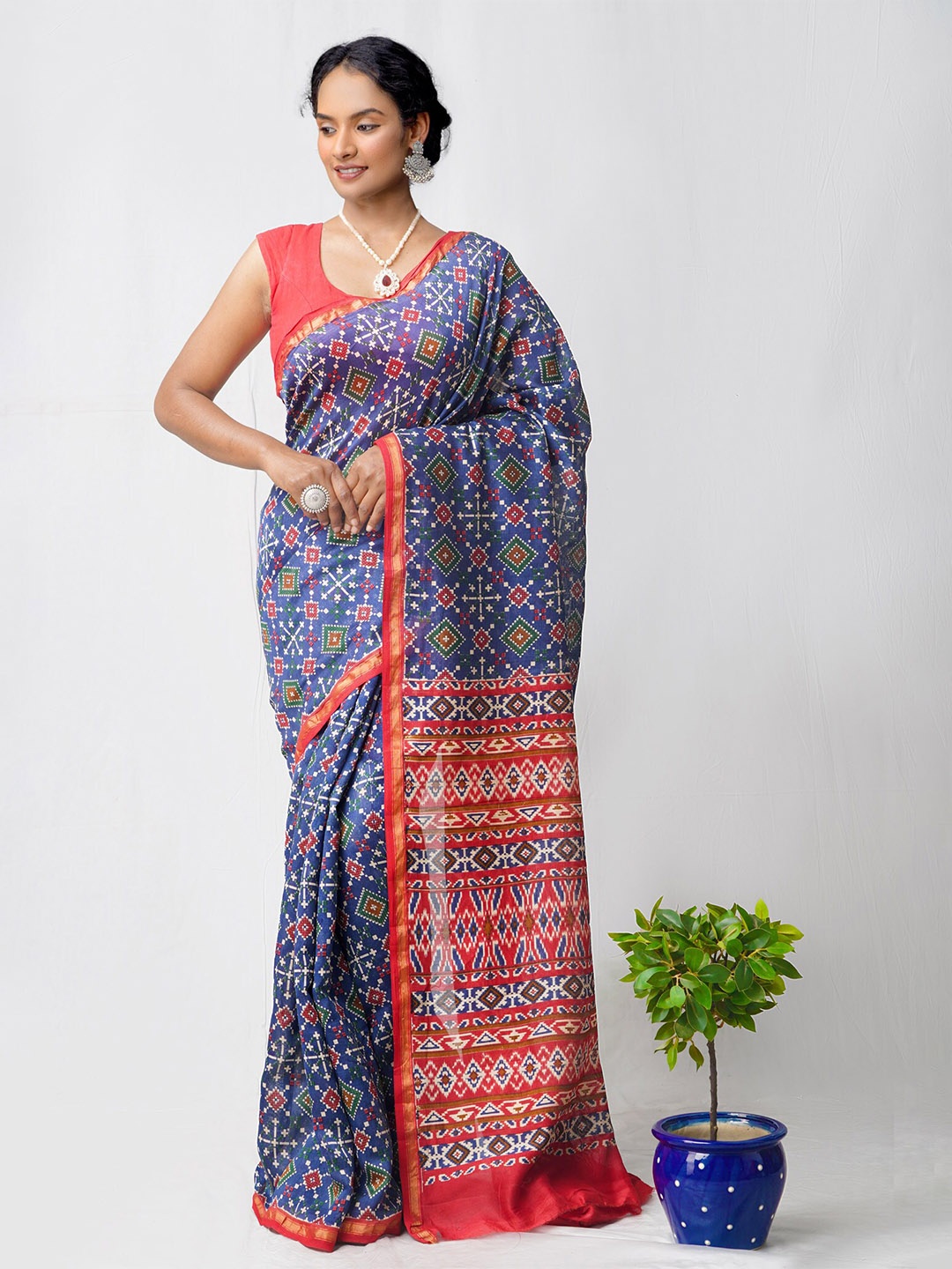 

Unnati Silks Block Print Saree, Blue