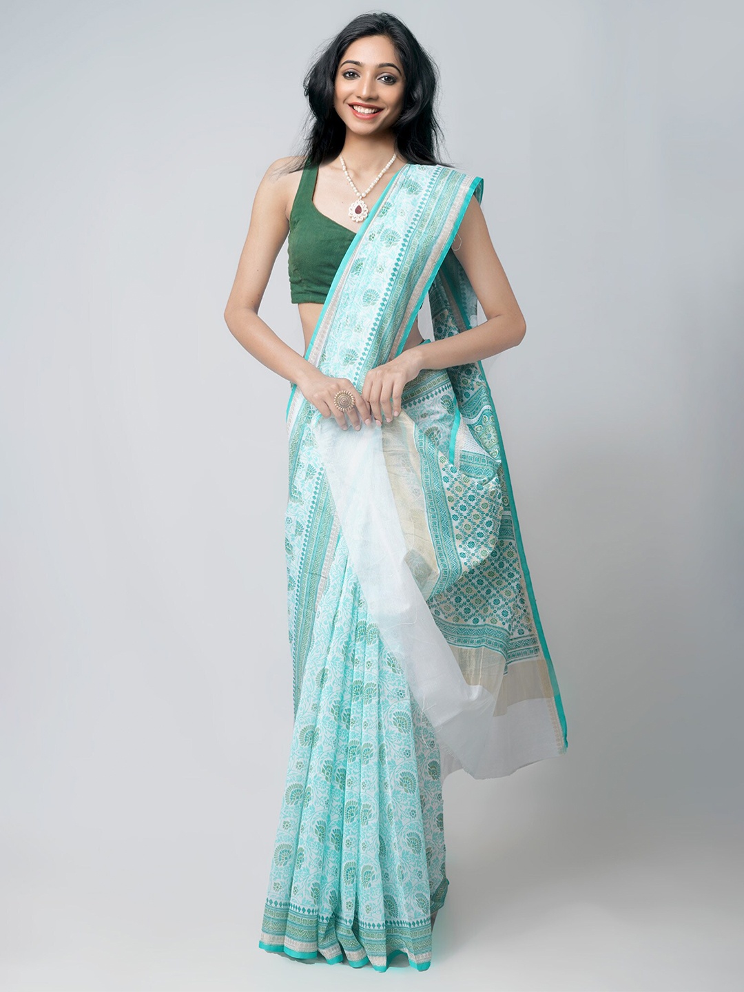 

Unnati Silks Floral Baluchari Saree, Cream