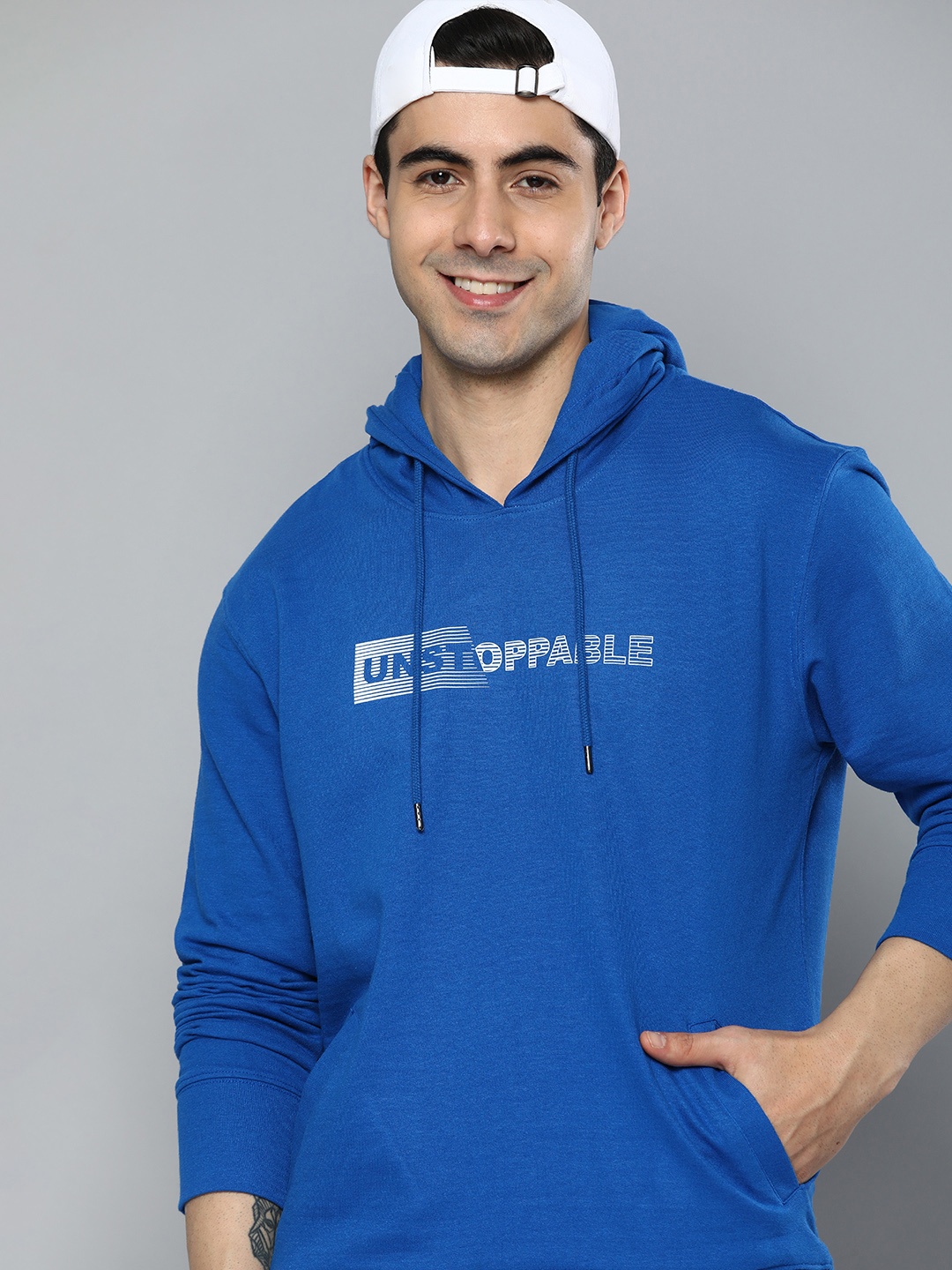 

HERE&NOW Men Blue Printed Hooded Sweatshirt