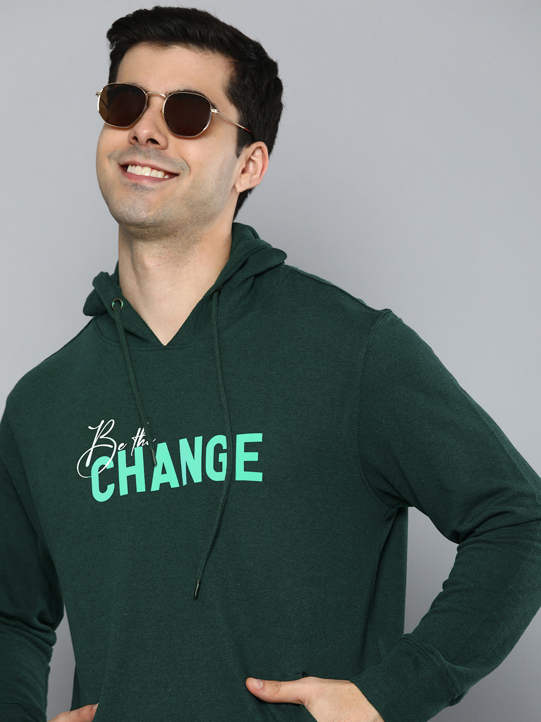 

HERE&NOW Men Printed Hooded Sweatshirt, Green