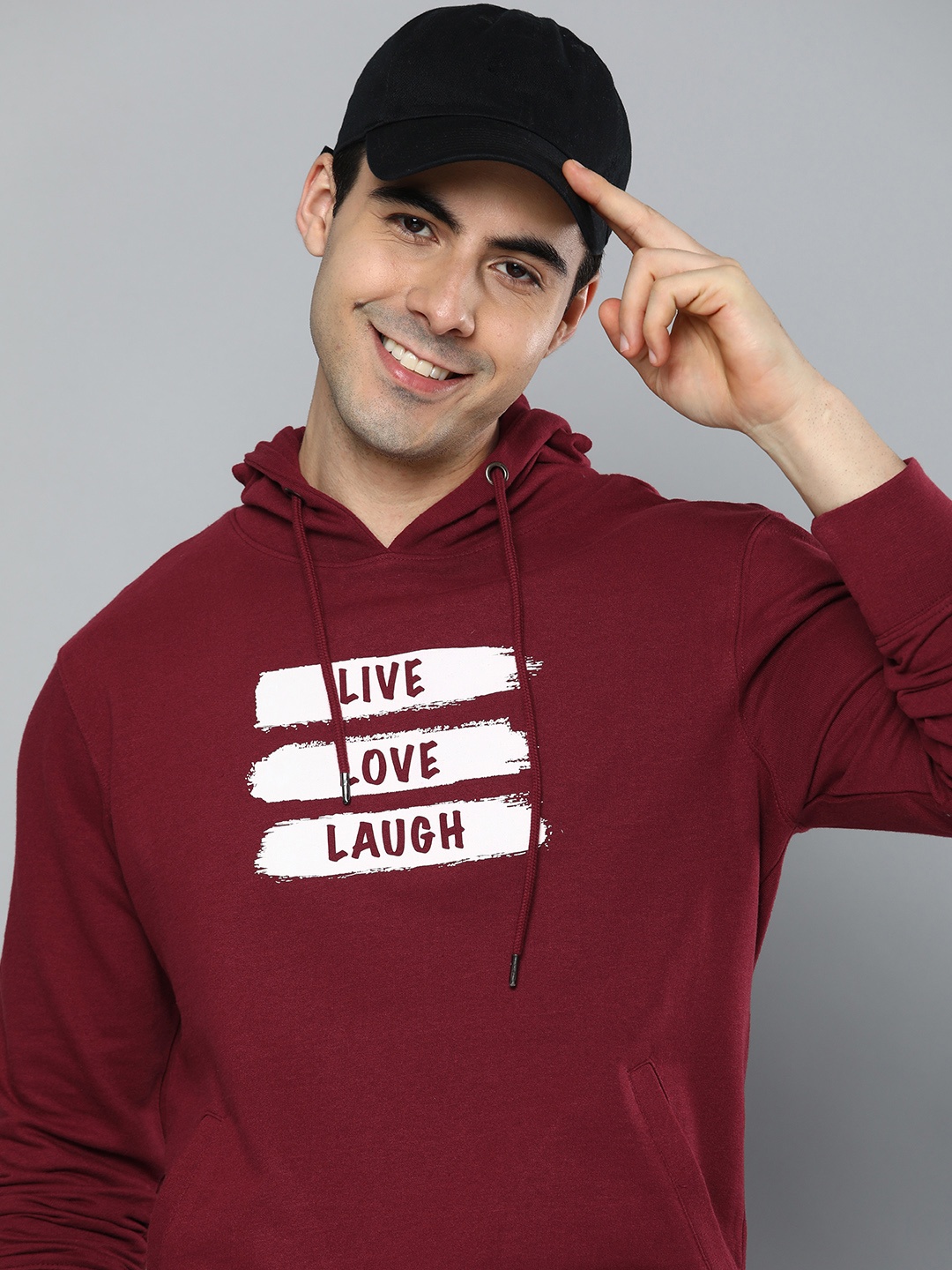 

HERE&NOW Men Printed Hooded Sweatshirt, Maroon