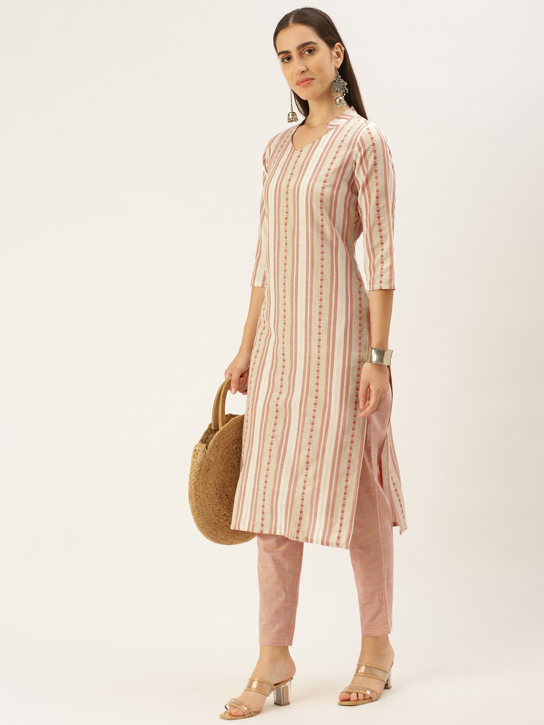 

Saanjh Women Pure Cotton Kurta with Trousers, Off white