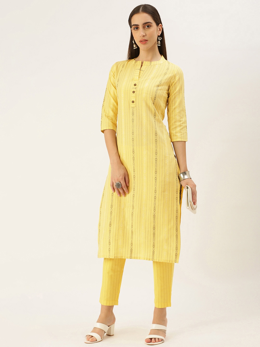 

Saanjh Women Pure Cotton Kurta with Trousers, Yellow