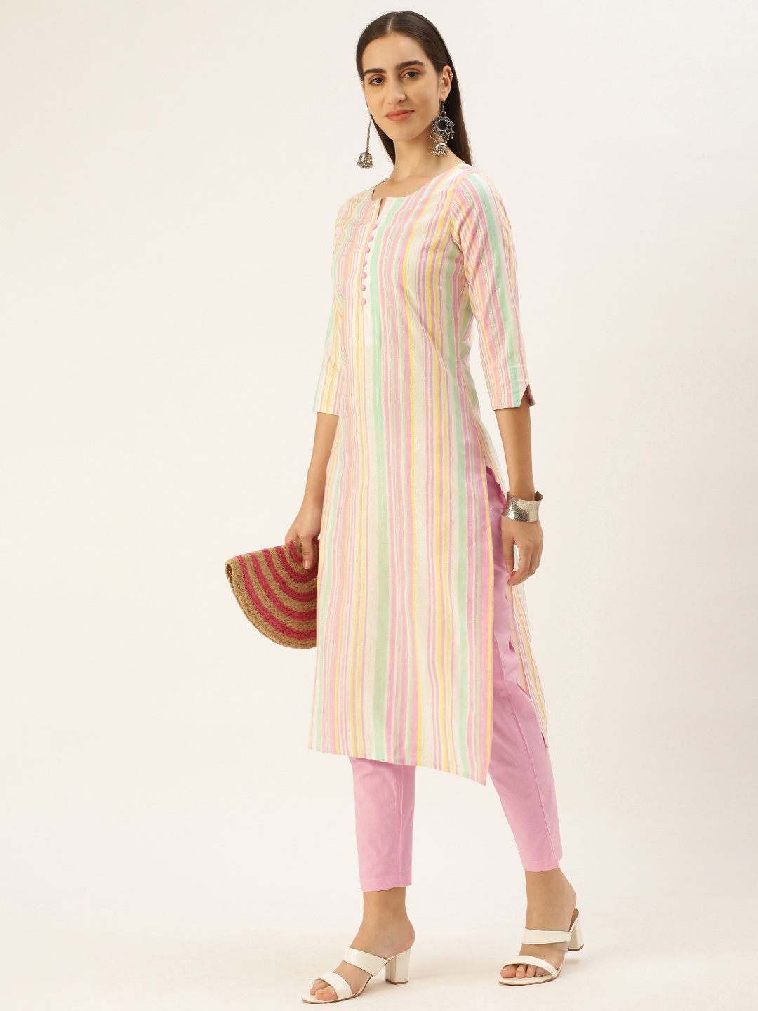 

Saanjh Women Pure Cotton Kurta with Trousers, Peach