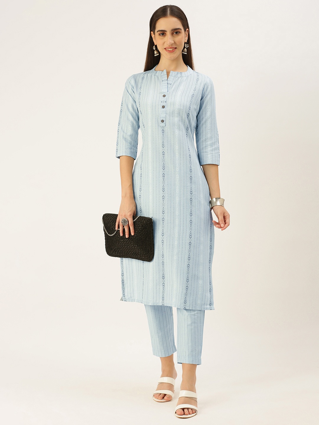 

Saanjh Women Pure Cotton Kurta with Trousers, Blue