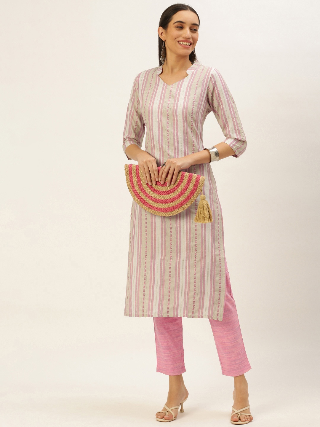 

Saanjh Women Pure Cotton Kurta with Trousers, Pink