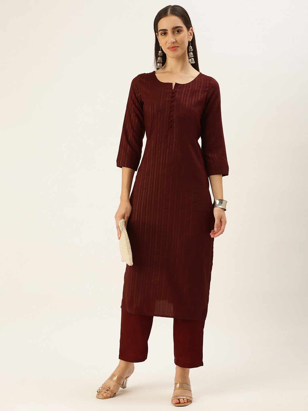 

Saanjh Women Kurta with Trousers, Maroon