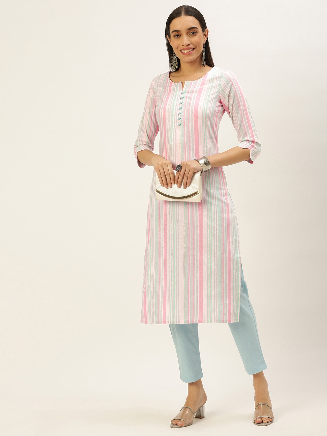 

Saanjh Women Pure Cotton Kurta with Trousers, Peach