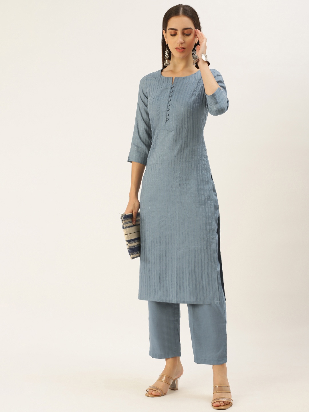 

Saanjh Women Pure Cotton Kurta with Trousers, Blue