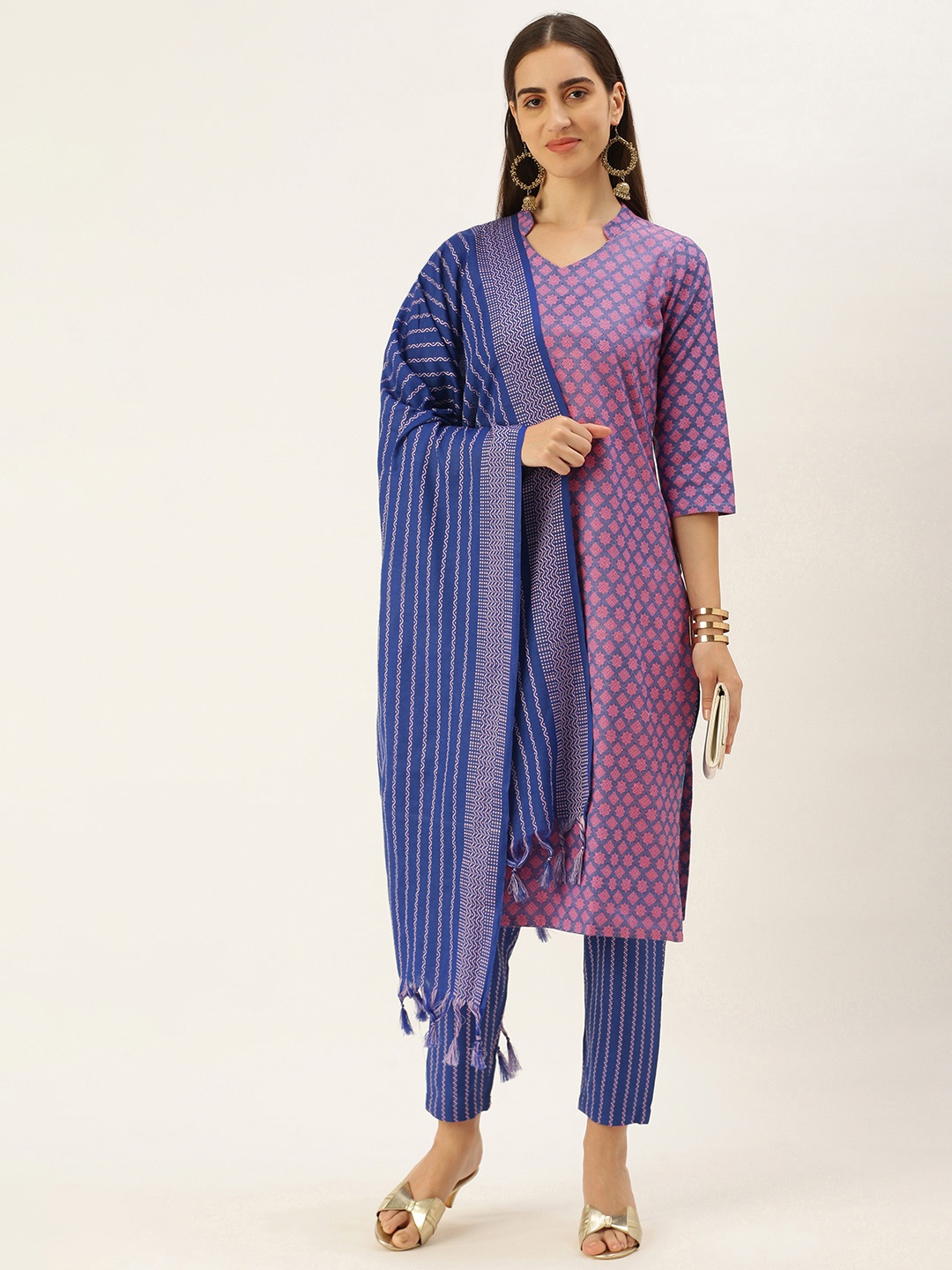 

Saanjh Women Ethnic Motifs Pure Cotton Kurta with Trousers & With Dupatta, Purple